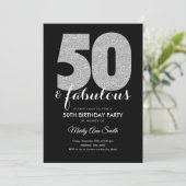 Modern Silver Glitter 50 & Fabulous Birthday Party Kaart (Staand voorkant)
