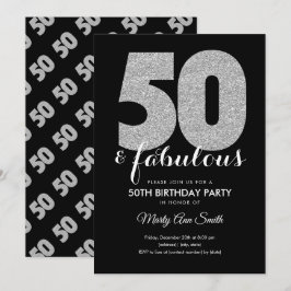 Modern Silver Glitter 50 & Fabulous Birthday Party Kaart