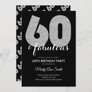 Modern Silver Glitter 60 & Fabulous Birthday Party Kaart