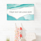 Modern Silver Glitter Agate Blauwgroen Munt Waterv Spandoek (Insitu)