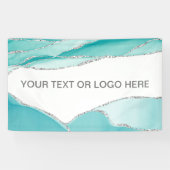 Modern Silver Glitter Agate Blauwgroen Munt Waterv Spandoek (Horizontaal)