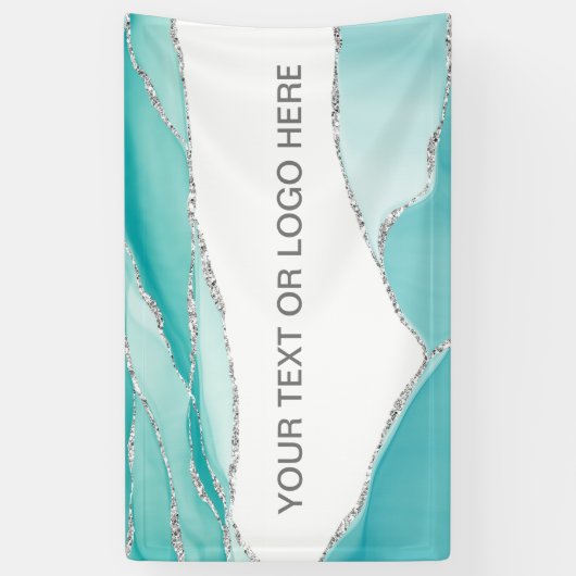Modern Silver Glitter Agate Blauwgroen Munt Waterv Spandoek (Verticaal)