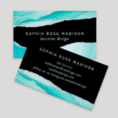 Modern Silver Glitter Agate Blauwgroen Waterverf B Visitekaartje