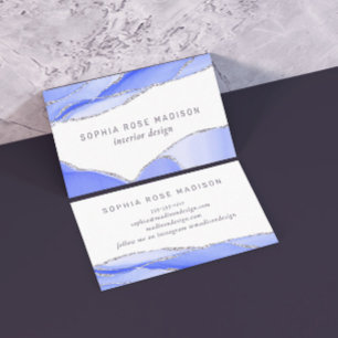 Modern Silver Glitter Agate Blue Waterverf Visitekaartje