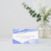 Modern Silver Glitter Agate Blue Waterverf Visitekaartje (Staand voorkant)