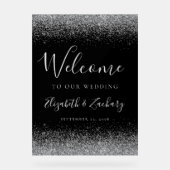 Modern Silver Glitter Black Weduwen Welkom Acryl Bord (Voorkant)