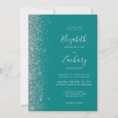Modern Silver Glitter Blauwgroen Blue QR Code Wedd Kaart (Voorkant)