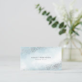 Modern Silver Glitter Blue Ombre Waterverf Visitekaartje (Staand voorkant)
