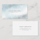 Modern Silver Glitter Blue Ombre Waterverf Visitekaartje (Voorkant / Achterkant)