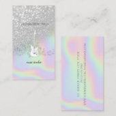 Modern Silver Glitter Bokeh, Guitar, Holographic Visitekaartje (Voorkant / Achterkant)
