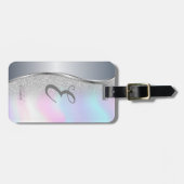 Modern Silver Glitter Bokeh, Holografisch, Monogra Bagagelabel (Voorkant horizontaal)