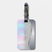 Modern Silver Glitter Bokeh, Holografisch, Monogra Bagagelabel (Achterkant verticaal)