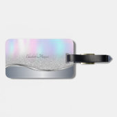 Modern Silver Glitter Bokeh, Holografisch, Monogra Bagagelabel (Achterkant horizontaal)