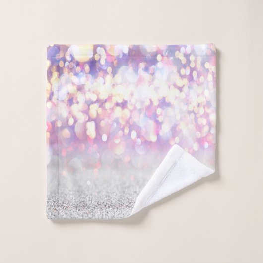 Modern Silver Glitter Bokeh Rainbow Bad Handdoek (Wasdoekje)