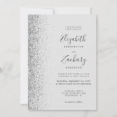 Modern Silver Glitter Bord Grijs QR Code Huwelijk Kaart (Voorkant)