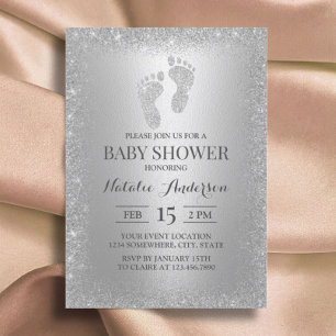 Modern Silver Glitter Boy Girl Feet Baby shower Kaart