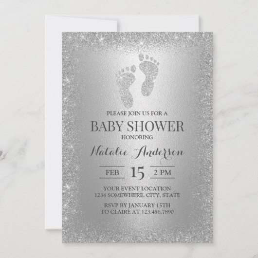 Modern Silver Glitter Boy Girl Feet Baby shower Kaart (Voorkant)
