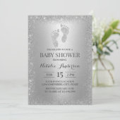 Modern Silver Glitter Boy Girl Feet Baby shower Kaart (Staand voorkant)