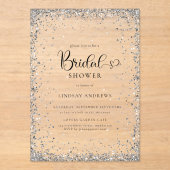 Modern Silver Glitter Bridal Shower Acryl Uitnodigingen (Voorkant)
