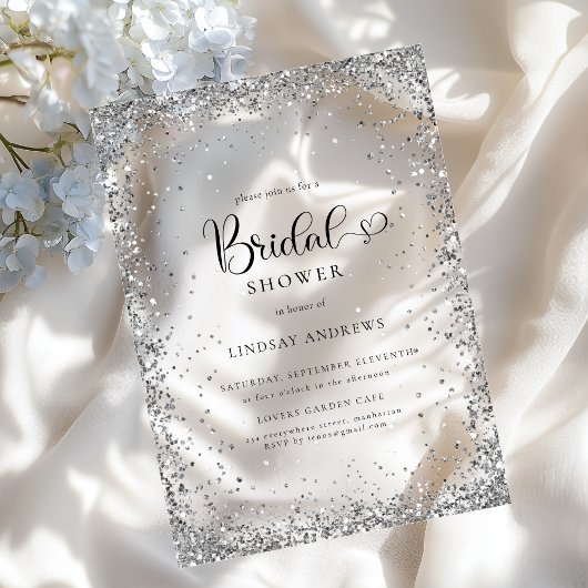 Modern Silver Glitter Bridal Shower Acryl Uitnodigingen