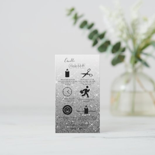 Modern Silver Glitter Candle Care Visitekaartje (Staand voorkant)