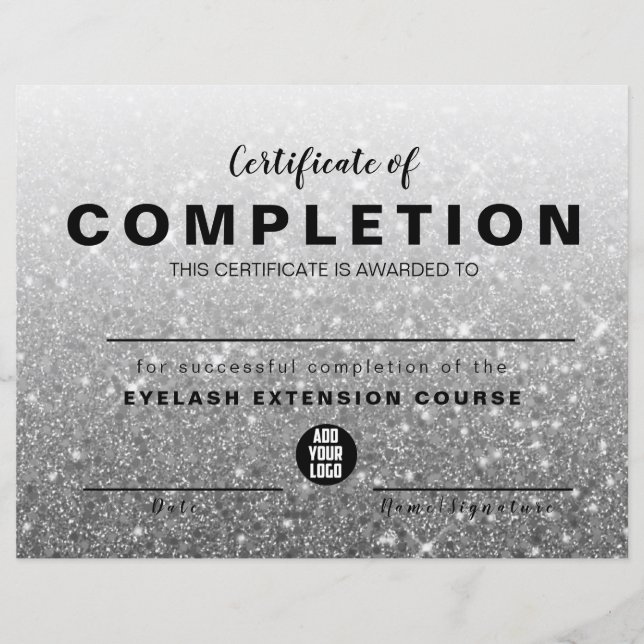 Modern Silver Glitter Certificate of Completion (Voorkant)