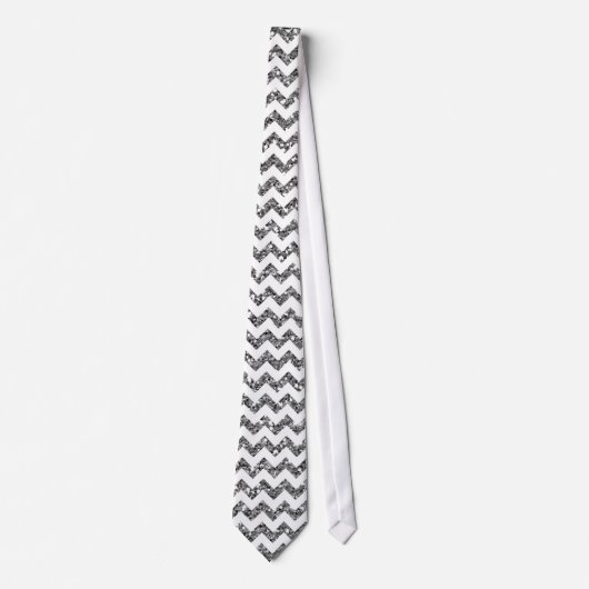 Modern Silver Glitter Chevron Zig Mannen Stropdas (Voorkant)