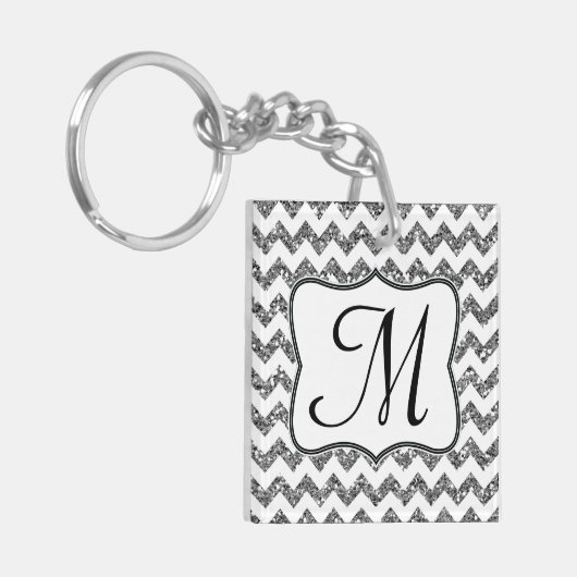 Modern Silver Glitter Chevron Zig Zag Sleutelhange Sleutelhanger (Voorkant Links)