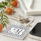 Modern Silver Glitter Chevron Zig Zag Sleutelhange Sleutelhanger (Voorkant Rechts)