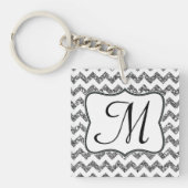 Modern Silver Glitter Chevron Zig Zag Sleutelhange Sleutelhanger (Voorkant)