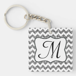 Modern Silver Glitter Chevron Zig Zag Sleutelhange Sleutelhanger