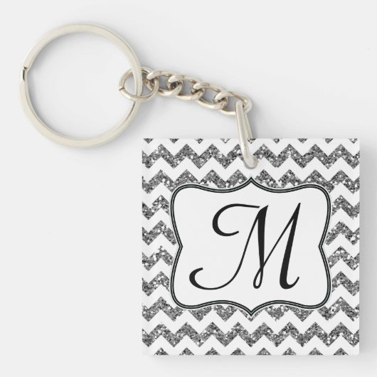 Modern Silver Glitter Chevron Zig Zag Sleutelhange Sleutelhanger (Voorkant)
