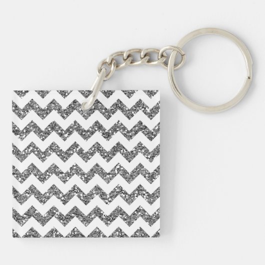 Modern Silver Glitter Chevron Zig Zag Sleutelhange Sleutelhanger (Achterkant)