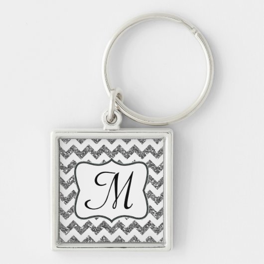 Modern Silver Glitter Chevron Zig Zag Sleutelhange Sleutelhanger (Voorkant)