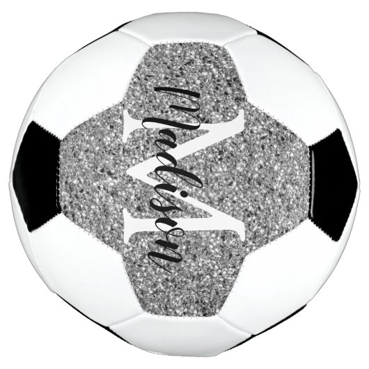 Modern Silver Glitter Chic Monogram Naam Voetbal (Gedraaid)