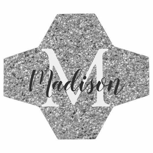 Modern Silver Glitter Chic Monogram Naam Voetbal (Enkel)