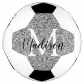 Modern Silver Glitter Chic Monogram Naam Voetbal (Voorkant)