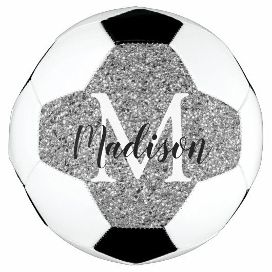 Modern Silver Glitter Chic Monogram Naam Voetbal (Voorkant)