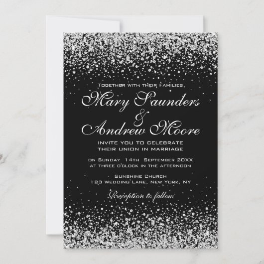 Modern Silver Glitter Confetti Invitation Kaart (Voorkant)