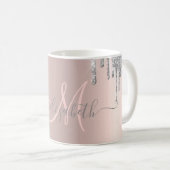 Modern Silver Glitter Drift Roos Gold Monogram Koffiemok (Voorkant rechts)