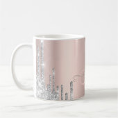 Modern Silver Glitter Drift Roos Gold Monogram Koffiemok (Links)