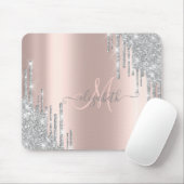 Modern Silver Glitter Drift Roos Gold Monogram Muismat (Met muis)