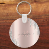 Modern Silver Glitter Drift Roos Gold Monogram Sleutelhanger (Voorkant)