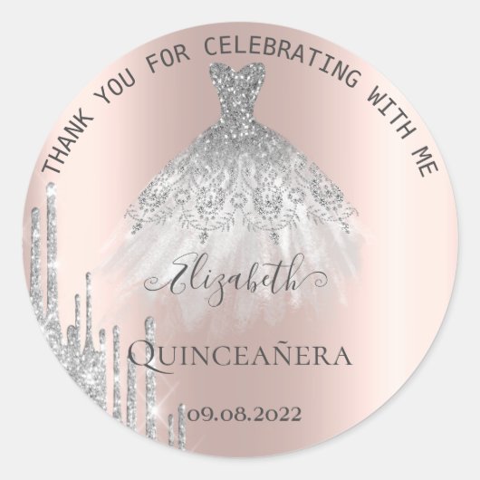 Modern Silver Glitter drukt de uitgang Quinceañera Ronde Sticker (Voorkant)