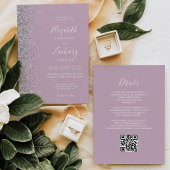 Modern Silver Glitter Dusty Lila QR Code Wedding Kaart