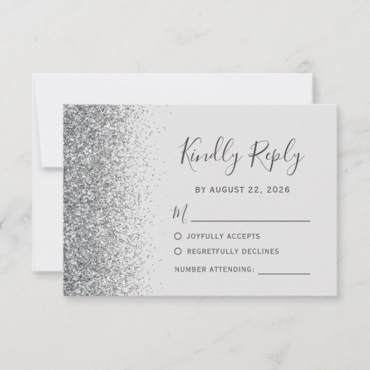 Modern Silver Glitter Edge Bord Grijs RSVP Kaartje (Voorkant)
