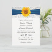Modern Silver Glitter Elegant Sunflower Wedding Kaart (Staand voorkant)