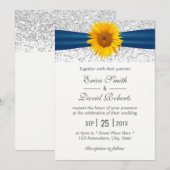 Modern Silver Glitter Elegant Sunflower Wedding Kaart (Voorkant / Achterkant)