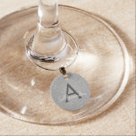 Modern Silver Glitter en Sparkle Monogram Wijnglashanger<br><div class="desc">Silver Faux Glitter en Sparkle Elegant Monogram Wine Charm. Deze Wijnhandboeken kunnen worden aangepast om uw initiaal en voornaam op te nemen. De Glitter Wine Charms maakt een geweldig Vrijgezellenfeest,  een Birthday Party of een Bachelorette Party cadeau aan die speciale persoon die van roze houdt.</div>