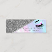 Modern Silver Glitter, Faux Lashes Holographic Mini Visitekaartje (Voorkant)